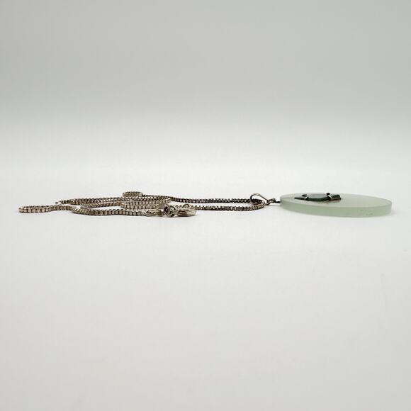 Vintage Modernist Silver Jade Pendant Necklace Mid Century Geometric - Picture 12 of 13